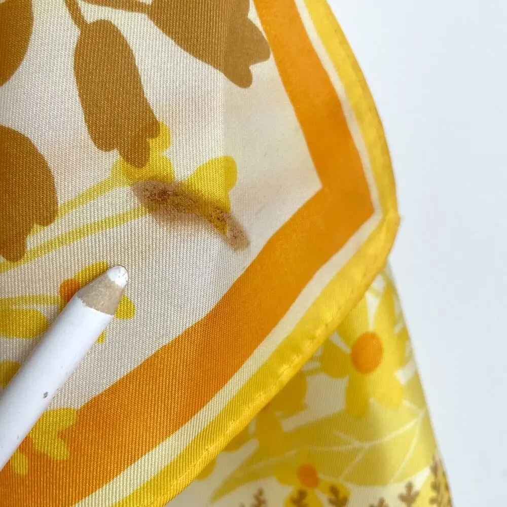 Vintage 60s 70s Vera Square Scarf Ladybug Floral Yellow Colorful Ferns